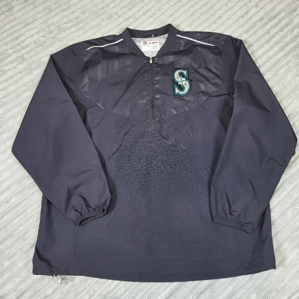 Seattle Mariners Jacket Mens Large Navy MLB Baseball Majestic Cool Base 1/4 Zip